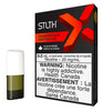 STLTH X Pod Pack Strawberry Kiwi Ice, 3-pack, with e-liquid nicotine warning, showcasing sleek pod design and vibrant packaging.