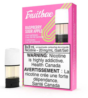 ONTARIO STLTH POD PACK FRUITBAE RASPBERRY SOUR APPLE (3 PACK)We are all familiar with “sour” flavors but this is a one of a kind. Sweet and smooth raspberry taste blended together with a sharp tangy apple finish. The scent alone will have your mouth water