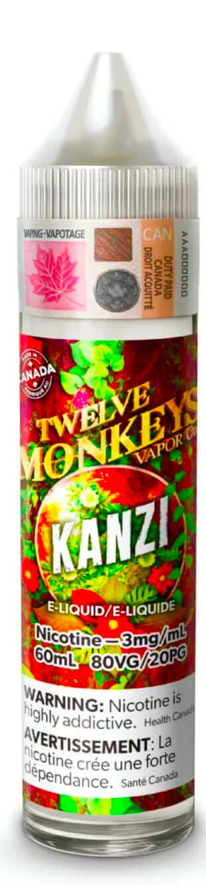 Ontario Twelve Monkeys: KanziKanzi has a taste for only the best fruity flavors. This fusion of strawberries, watermelon and a hint of kiwi is sure to please the most discerning fruit connoisseur. Kanzi is a mouthwatering fruit concoction that is sure to